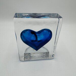 Lisbeth Dahl tealight holder blue heart glass heavy beautiful